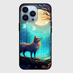 Чехол для iPhone 13 Pro Волк в ночном лесу в folk art стиле, цвет: 3D-черный