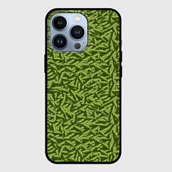 Чехол для iPhone 13 Pro Милитари листья в полоску, цвет: 3D-черный