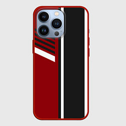 Чехол для iPhone 13 Pro Красные, белые, чёрные полосы, цвет: 3D-красный