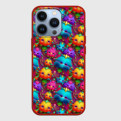 Чехол для iPhone 13 Pro Паттерн веселые Маленькие Монстры, цвет: 3D-красный