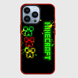 Чехол для iPhone 13 Pro Minecraft - неоновые логотипы, цвет: 3D-красный