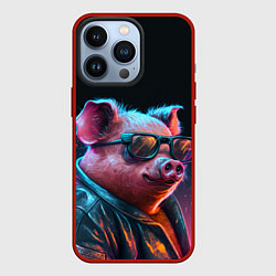 Чехол для iPhone 13 Pro Свинья в очках, цвет: 3D-красный