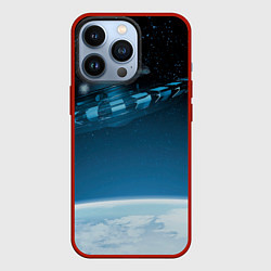 Чехол для iPhone 13 Pro Космический корабль в космосе над планетой, цвет: 3D-красный