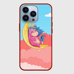 Чехол для iPhone 13 Pro Единорог на месяце, цвет: 3D-красный