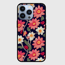 Чехол для iPhone 13 Pro Эффект красивой вышивки, цвет: 3D-черный