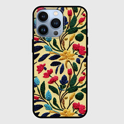Чехол для iPhone 13 Pro Эффект вышивки цветочная поляна, цвет: 3D-черный