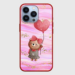 Чехол для iPhone 13 Pro Мишка с шариком Love, цвет: 3D-красный