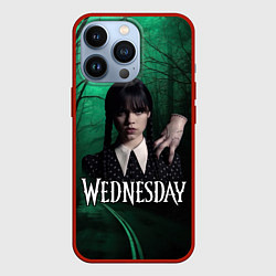 Чехол для iPhone 13 Pro Уэнсдэй зеленый лес, цвет: 3D-красный