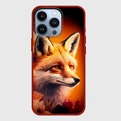 Чехол для iPhone 13 Pro Огненно рыжая лиса в цветах, цвет: 3D-красный