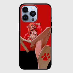 Чехол для iPhone 13 Pro Человек бензопила: пауэр демон крови с котиком, цвет: 3D-черный