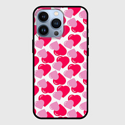 Чехол для iPhone 13 Pro Двойные сердечки - паттерн, цвет: 3D-черный