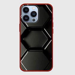 Чехол для iPhone 13 Pro Хромированный гексагон объемный, цвет: 3D-красный