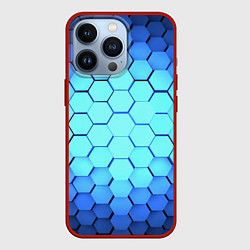 Чехол для iPhone 13 Pro Голубые соты шейповая абстракция, цвет: 3D-красный