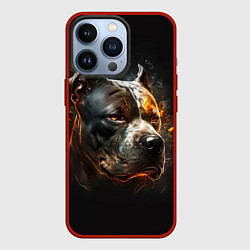 Чехол для iPhone 13 Pro Стаффордширский терьер - огонь, цвет: 3D-красный
