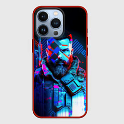 Чехол для iPhone 13 Pro Неоновый воин в стиле киберпанк, цвет: 3D-красный