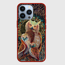 Чехол для iPhone 13 Pro Семейство лунных сов, цвет: 3D-красный