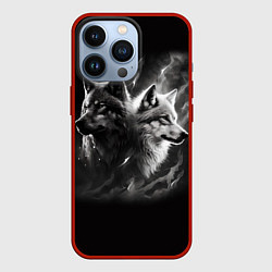 Чехол для iPhone 13 Pro Волки - белый и черный, цвет: 3D-красный