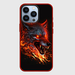 Чехол для iPhone 13 Pro Огненный злой волк с красными глазами, цвет: 3D-красный