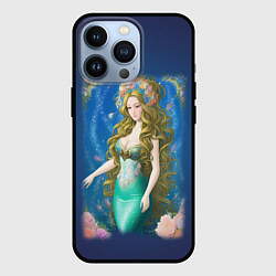 Чехол для iPhone 13 Pro Фэнтези женщина русалка с цветами, цвет: 3D-черный