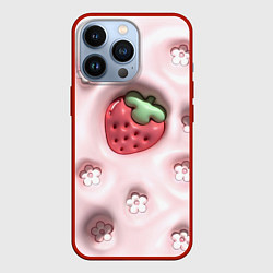 Чехол iPhone 13 Pro Объемная вдавленная клубника и цветочки