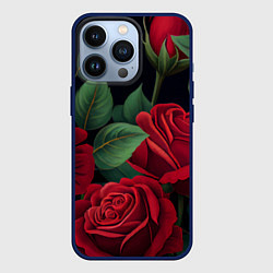 Чехол для iPhone 13 Pro Много красных роз, цвет: 3D-тёмно-синий