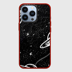 Чехол для iPhone 13 Pro Черно-белый Сатурн, цвет: 3D-красный