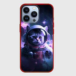 Чехол для iPhone 13 Pro Котик космонавт, цвет: 3D-красный