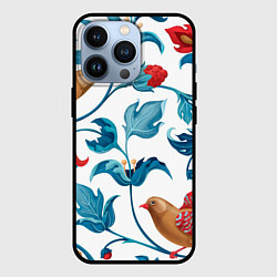 Чехол для iPhone 13 Pro Узоры и птицы, цвет: 3D-черный