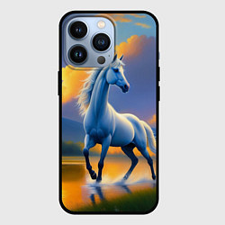 Чехол для iPhone 13 Pro Белая лошадь на рассвете, цвет: 3D-черный