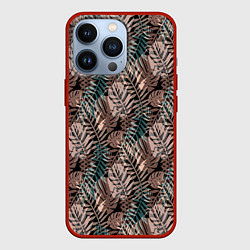 Чехол для iPhone 13 Pro Тропический коричнево серый узор, цвет: 3D-красный
