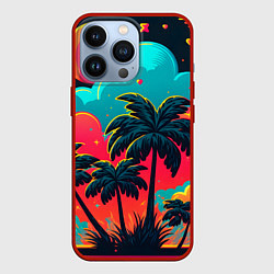 Чехол для iPhone 13 Pro Неоновые пальмы на закате, цвет: 3D-красный