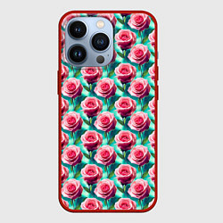 Чехол для iPhone 13 Pro Узор из розовых роз, цвет: 3D-красный