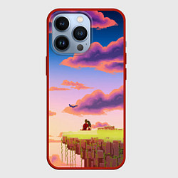 Чехол для iPhone 13 Pro Пиксельный пейзаж, цвет: 3D-красный