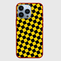 Чехол для iPhone 13 Pro Черно-желтая мелкая клетка, цвет: 3D-красный