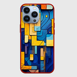 Чехол для iPhone 13 Pro Синие и жёлтые фигуры, цвет: 3D-красный