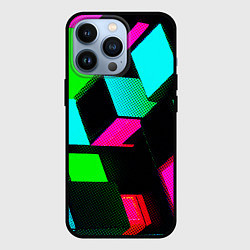 Чехол для iPhone 13 Pro Неоновые светящиеся кубики, цвет: 3D-черный