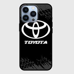 Чехол для iPhone 13 Pro Toyota speed на темном фоне со следами шин, цвет: 3D-черный