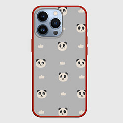 Чехол для iPhone 13 Pro Пандочки и облачка - паттерн серый, цвет: 3D-красный