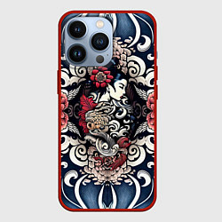 Чехол для iPhone 13 Pro Irezumi style: девушка и синие узоры, цвет: 3D-красный