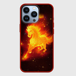 Чехол для iPhone 13 Pro Огненный конь мчится, цвет: 3D-красный
