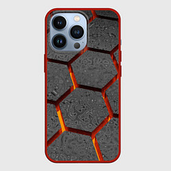 Чехол для iPhone 13 Pro Металлические плиты и лава, цвет: 3D-красный