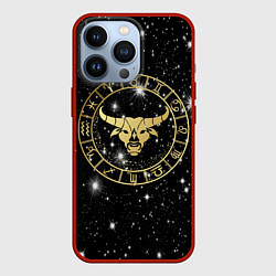 Чехол для iPhone 13 Pro Телец золотой на звездном небе, цвет: 3D-красный