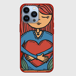 Чехол для iPhone 13 Pro Девочка с большим любящим сердцем, цвет: 3D-красный