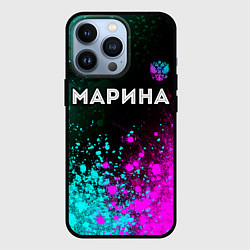 Чехол для iPhone 13 Pro Марина и неоновый герб России: символ сверху, цвет: 3D-черный