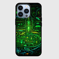 Чехол для iPhone 13 Pro Психоделика в зеленом - нейронная сеть, цвет: 3D-черный