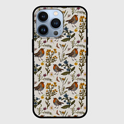 Чехол для iPhone 13 Pro Птицы малиновки и зверобой, цвет: 3D-черный