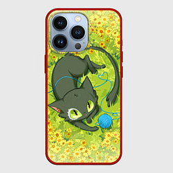 Чехол для iPhone 13 Pro Судзумэ закрывающая двери: котик с клубком, цвет: 3D-красный