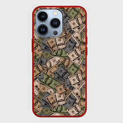 Чехол для iPhone 13 Pro Камуфляж с банкнотой в 100 долларов, цвет: 3D-красный