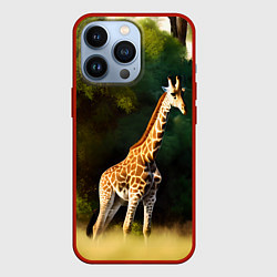 Чехол для iPhone 13 Pro Жираф на фоне деревьев, цвет: 3D-красный