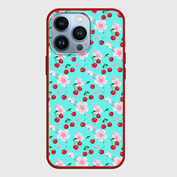 Чехол для iPhone 13 Pro Паттерн цветущая вишня, цвет: 3D-красный